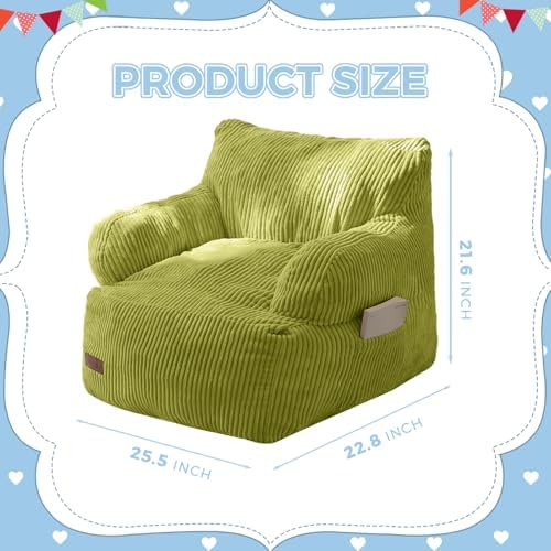 MAXYOYO Kids Bean Bag Chair, Stuffed Toddler Bean Bag Sofa with Filler Bean Bag Chair for Boys and Girls, Lazy Sofa with Pocket Floor Chair for Gaming, Reading, Pink