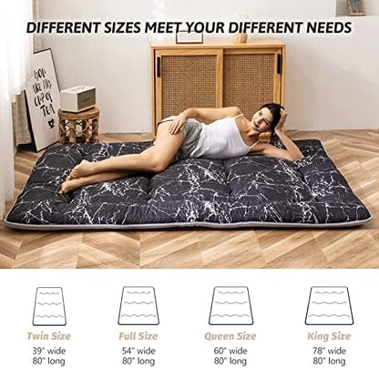 MAXYOYO Japanese Futon Mattress Floor Mattress Sleeping Pad Foldable Bed Roll Up Camping Cushion Floor Lounger Bed Couches and Sofas Couch Topper, Black Floral, Full Size