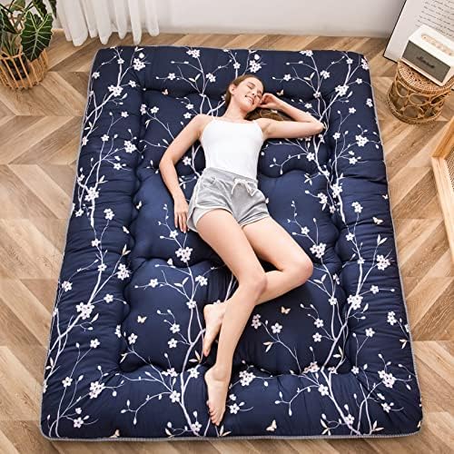 MAXYOYO Japanese Futon Mattress Floor Mattress Sleeping Pad Foldable Bed Roll Up Camping Cushion Floor Lounger Bed Couches and Sofas Couch Topper, Black Floral, Full Size
