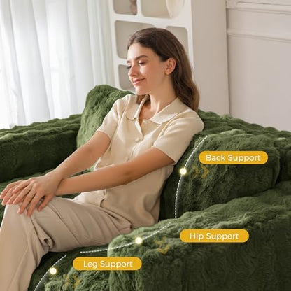 MAXYOYO Loveseat Sofa for Living Room, Small Sofa Couch Tufted Boneless Couch, Comfy Bean Bag Chair for Small Space Bedroom Apartment, No Assembly Needed, Beige