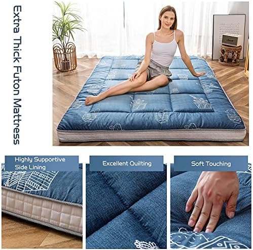 MAXYOYO Black Moon and Star Futon Mattress, Japanese Floor Mattress Quilted Bed Mattress Topper, Extra Thick Folding Sleeping Pad Breathable Floor Lounger Guest Bed for Camping Couch, Twin