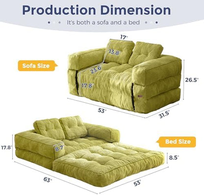 MAXYOYO Folding Sofa Bed, L-Shaped Convertible Sofa Bed with Armrest Foldable Sleeper Sofa with Pillow, Portable Fold Out Chair Bed Comfy Floor Lounge for Living Room Bedroom, Dark Grey