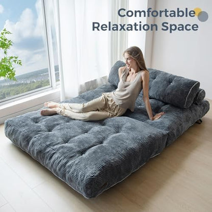 MAXYOYO Folding Sofa Bed, Convertible Sleeper Chair with Pillow Foldable Mattress with Back Support, Portable Fold Out Chair Bed Comfy Floor Sofa Lounge for Living Room Bedroom, Dark Grey, Single