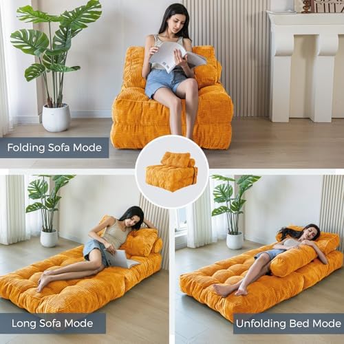 MAXYOYO Folding Sofa Bed, Convertible Sleeper Chair with Pillow Foldable Mattress with Back Support, Portable Fold Out Chair Bed Comfy Floor Sofa Lounge for Living Room Bedroom, Dark Grey, Single