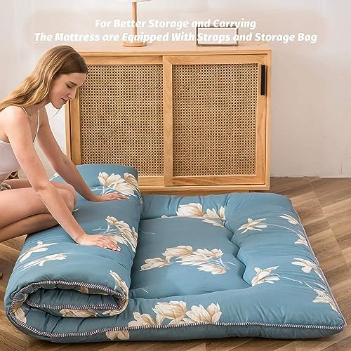 MAXYOYO Japanese Futon Mattress Floor Mattress Sleeping Pad Foldable Bed Roll Up Camping Cushion Floor Lounger Bed Couches and Sofas Couch Topper, Black Floral, Full Size