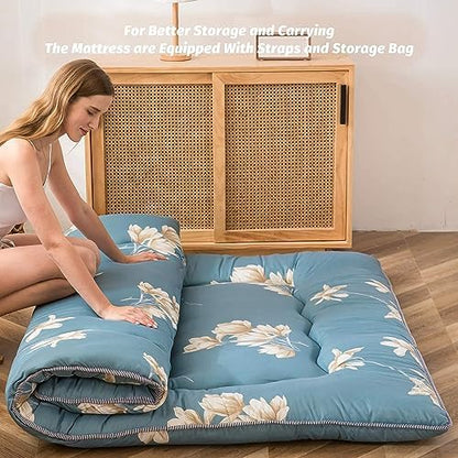 MAXYOYO Japanese Futon Mattress Floor Mattress Sleeping Pad Foldable Bed Roll Up Camping Cushion Floor Lounger Bed Couches and Sofas Couch Topper, Black Floral, Full Size