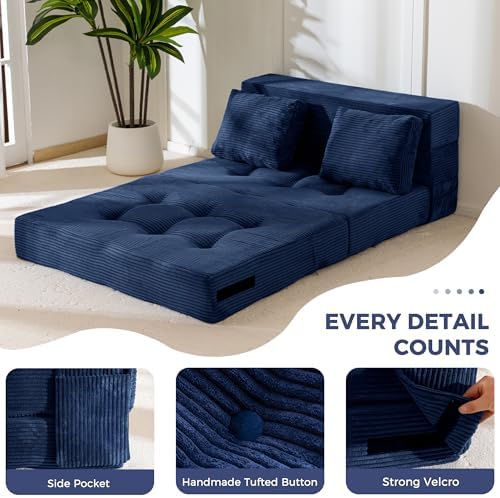 MAXYOYO Convertible Sofa Bed, Fold Out Loveseat Sleeper Sofa with Pillow, 4 in 1 Tufted Folding Couch Bed Foam Floor Couch, Lazy Chair for Living Room Bedroom Guest Room, Dark Grey