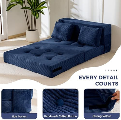 MAXYOYO Convertible Sofa Bed, Fold Out Loveseat Sleeper Sofa with Pillow, 4 in 1 Tufted Folding Couch Bed Foam Floor Couch, Lazy Chair for Living Room Bedroom Guest Room, Dark Grey