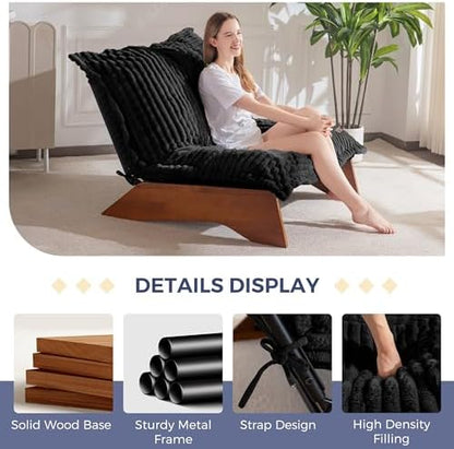 MAXYOYO Adjustable Living Room Chair, 3-Position Bean Bag Chair with Removable Cover, Upholstered Accent Chair with Frame, Soft Reclining Lounge for Bedroom, Apartment, Office, Beige
