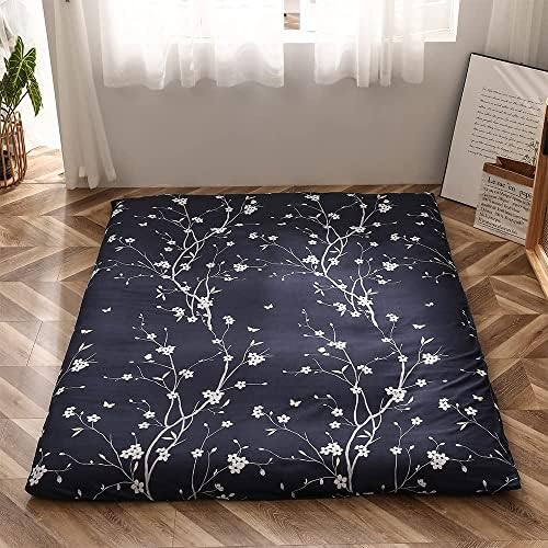 MAXYOYO Japanese Futon Mattress Floor Mattress Sleeping Pad Foldable Bed Roll Up Camping Cushion Floor Lounger Bed Couches and Sofas Couch Topper, Black Floral, Full Size