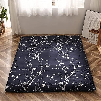 MAXYOYO Japanese Futon Mattress Floor Mattress Sleeping Pad Foldable Bed Roll Up Camping Cushion Floor Lounger Bed Couches and Sofas Couch Topper, Black Floral, Full Size