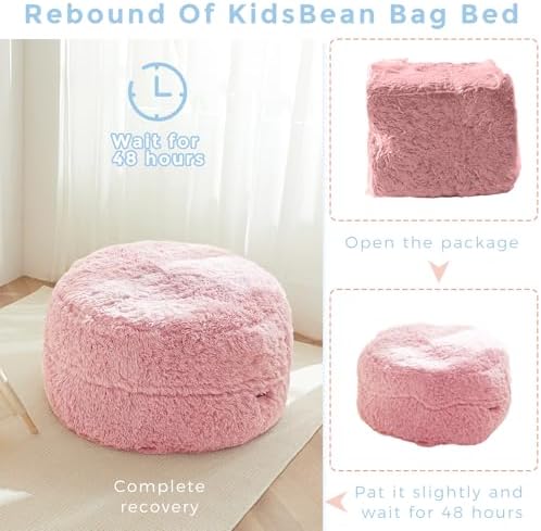 MAXYOYO Bean Bag Chair Bed for Kids, Convertible Bean Bag Folds from Lazy Chair to Floor Mattress Bed, Stuffed Floor Sofa Couch Sofa Bed for Boys and Girls, High-Density Foam Filling, Pink