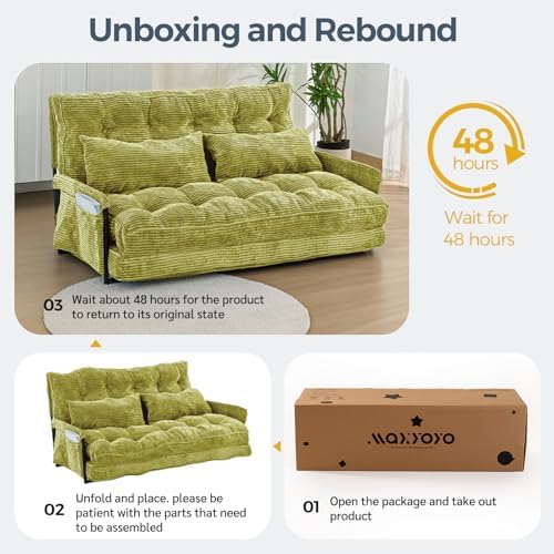 MAXYOYO Adjustable Floor Sofa Couch with Pillow, Multi-Functional Bean Bag Bed, 5-Position Foldable Lazy Sofa Sleeper Bed with Armrest, Versatile Floor Seating for Reading Gaming, Green, Single