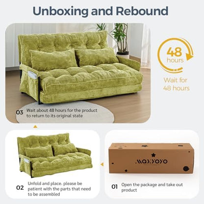 MAXYOYO Adjustable Floor Sofa Couch with Pillow, Multi-Functional Bean Bag Bed, 5-Position Foldable Lazy Sofa Sleeper Bed with Armrest, Versatile Floor Seating for Reading Gaming, Green, Single