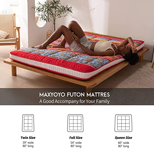 MAXYOYO Black Moon and Star Futon Mattress, Japanese Floor Mattress Quilted Bed Mattress Topper, Extra Thick Folding Sleeping Pad Breathable Floor Lounger Guest Bed for Camping Couch, Twin