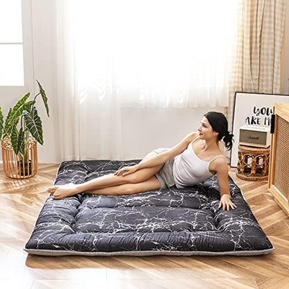 MAXYOYO Japanese Futon Mattress Floor Mattress Sleeping Pad Foldable Bed Roll Up Camping Cushion Floor Lounger Bed Couches and Sofas Couch Topper, Black Floral, Full Size
