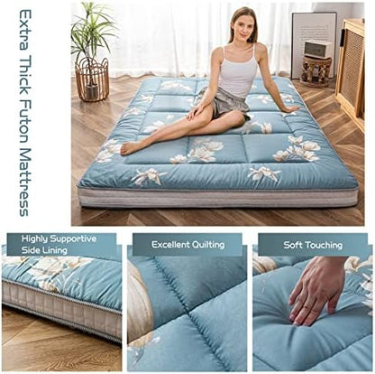 MAXYOYO Black Moon and Star Futon Mattress, Japanese Floor Mattress Quilted Bed Mattress Topper, Extra Thick Folding Sleeping Pad Breathable Floor Lounger Guest Bed for Camping Couch, Twin