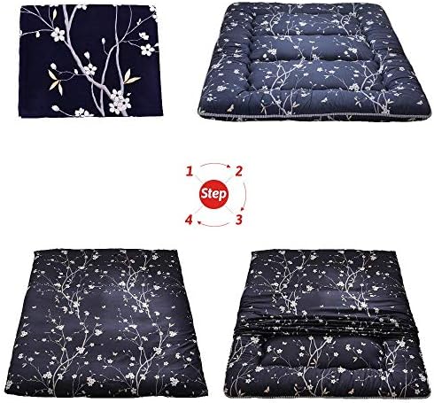MAXYOYO Japanese Futon Mattress Floor Mattress Sleeping Pad Foldable Bed Roll Up Camping Cushion Floor Lounger Bed Couches and Sofas Couch Topper, Black Floral, Full Size