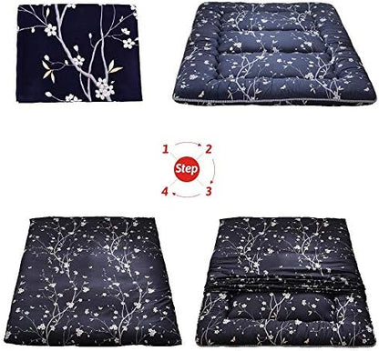 MAXYOYO Japanese Futon Mattress Floor Mattress Sleeping Pad Foldable Bed Roll Up Camping Cushion Floor Lounger Bed Couches and Sofas Couch Topper, Black Floral, Full Size