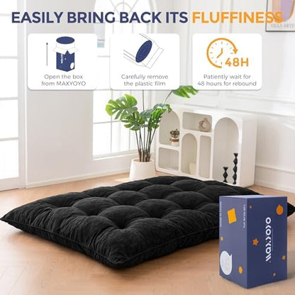 MAXYOYO Japanese Floor Mattress Full Size, 6" Foldable Futon Mattress Tufted Roll Up Floor Bed, Thick Chenille Tatami Mat Sleeping Pad for Camping Guest Room Dormitory Bedroom RV, Navy