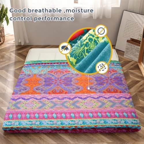 MAXYOYO Mattress Cover for Traditional Japanese Futon Mattress, Futon Floor Mats Cover with Zipper, Super Soft and Machine Washable, Navy Floral, Twin