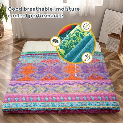 MAXYOYO Mattress Cover for Traditional Japanese Futon Mattress, Futon Floor Mats Cover with Zipper, Super Soft and Machine Washable, Navy Floral, Twin
