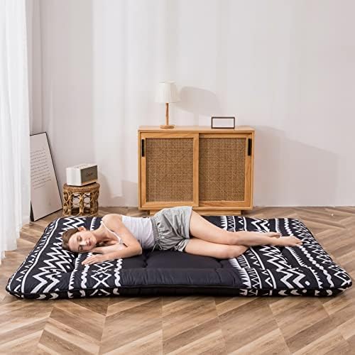MAXYOYO Japanese Futon Mattress Floor Mattress Sleeping Pad Foldable Bed Roll Up Camping Cushion Floor Lounger Bed Couches and Sofas Couch Topper, Black Floral, Full Size