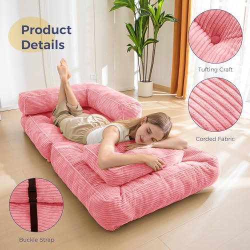 MAXYOYO Folding Sofa Bed, L-Shaped Convertible Sofa Bed with Armrest Foldable Sleeper Sofa with Pillow, Portable Fold Out Chair Bed Comfy Floor Lounge for Living Room Bedroom, Dark Grey