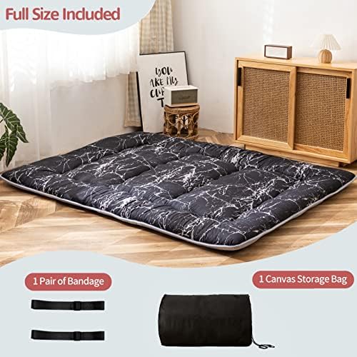 MAXYOYO Japanese Futon Mattress Floor Mattress Sleeping Pad Foldable Bed Roll Up Camping Cushion Floor Lounger Bed Couches and Sofas Couch Topper, Black Floral, Full Size