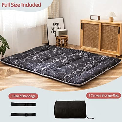 MAXYOYO Japanese Futon Mattress Floor Mattress Sleeping Pad Foldable Bed Roll Up Camping Cushion Floor Lounger Bed Couches and Sofas Couch Topper, Black Floral, Full Size