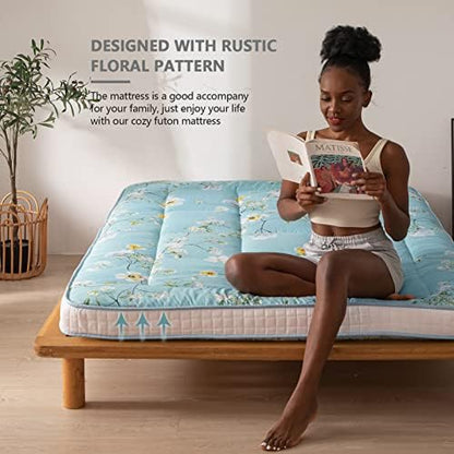 MAXYOYO Black Moon and Star Futon Mattress, Japanese Floor Mattress Quilted Bed Mattress Topper, Extra Thick Folding Sleeping Pad Breathable Floor Lounger Guest Bed for Camping Couch, Twin