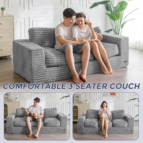 MAXYOYO Bean Bag Chair for Adults, Upholstered Floor Sofa with Armrests, Loveseat Boneless Couch with Tufted Cushion &amp; Backrest, Sofa in A Box, Large Bean Bag Couch for Bedroom Living Room, Black