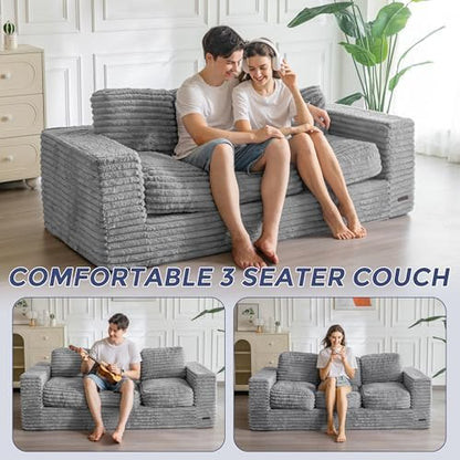 MAXYOYO Bean Bag Chair for Adults, Upholstered Floor Sofa with Armrests, Loveseat Boneless Couch with Tufted Cushion &amp; Backrest, Sofa in A Box, Large Bean Bag Couch for Bedroom Living Room, Black