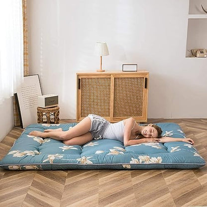 MAXYOYO Japanese Futon Mattress Floor Mattress Sleeping Pad Foldable Bed Roll Up Camping Cushion Floor Lounger Bed Couches and Sofas Couch Topper, Black Floral, Full Size