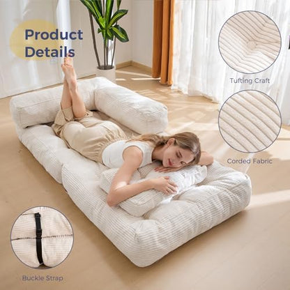 MAXYOYO Folding Sofa Bed, L-Shaped Convertible Sofa Bed with Armrest Foldable Sleeper Sofa with Pillow, Portable Fold Out Chair Bed Comfy Floor Lounge for Living Room Bedroom, Dark Grey