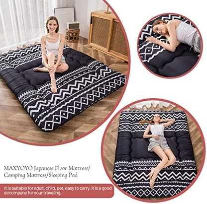 MAXYOYO Japanese Futon Mattress Floor Mattress Sleeping Pad Foldable Bed Roll Up Camping Cushion Floor Lounger Bed Couches and Sofas Couch Topper, Black Floral, Full Size