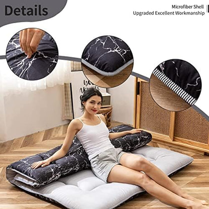 MAXYOYO Japanese Futon Mattress Floor Mattress Sleeping Pad Foldable Bed Roll Up Camping Cushion Floor Lounger Bed Couches and Sofas Couch Topper, Black Floral, Full Size
