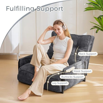 MAXYOYO Adjustable Floor Sofa Couch with Pillow, Multi-Functional Bean Bag Bed, 5-Position Foldable Lazy Sofa Sleeper Bed with Armrest, Versatile Floor Seating for Reading Gaming, Green, Single