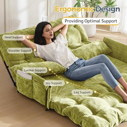 MAXYOYO Adjustable Floor Sofa Couch with Pillow, Multi-Functional Bean Bag Bed, 5-Position Foldable Lazy Sofa Sleeper Bed with Armrest, Versatile Floor Seating for Reading Gaming, Green, Single