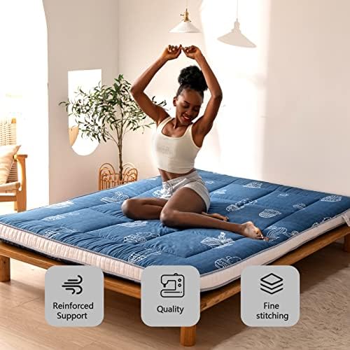 MAXYOYO Black Moon and Star Futon Mattress, Japanese Floor Mattress Quilted Bed Mattress Topper, Extra Thick Folding Sleeping Pad Breathable Floor Lounger Guest Bed for Camping Couch, Twin