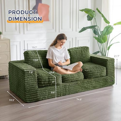MAXYOYO Giant Bean Bag Chair for Adults, Upholstered Loveseat Floor Sofa with Pillows and Armrests, Large Bean Bag Sofa Plush Chair Bean Bag Couch for Bedroom Living Room, Grey