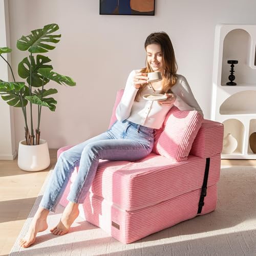 MAXYOYO Folding Sofa Bed, Convertible Sofa Bed with High-Density Support Foam, Portable 4 in 1 Fold Out Chair to Floor Lounger, Versatile Floor Couch for Living Room Bedroom, Dark Grey