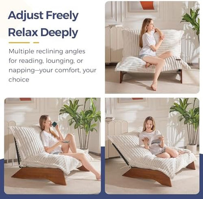 MAXYOYO Adjustable Living Room Chair, 3-Position Bean Bag Chair with Removable Cover, Upholstered Accent Chair with Frame, Soft Reclining Lounge for Bedroom, Apartment, Office, Beige