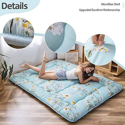 MAXYOYO Japanese Futon Mattress Floor Mattress Sleeping Pad Foldable Bed Roll Up Camping Cushion Floor Lounger Bed Couches and Sofas Couch Topper, Black Floral, Full Size