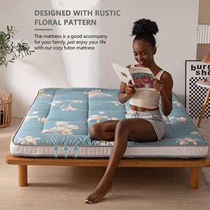 MAXYOYO Black Moon and Star Futon Mattress, Japanese Floor Mattress Quilted Bed Mattress Topper, Extra Thick Folding Sleeping Pad Breathable Floor Lounger Guest Bed for Camping Couch, Twin
