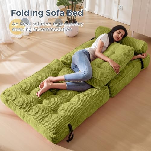 MAXYOYO Folding Sofa Bed, Convertible Sleeper Chair with Pillow Foldable Mattress with Back Support, Portable Fold Out Chair Bed Comfy Floor Sofa Lounge for Living Room Bedroom, Dark Grey, Single