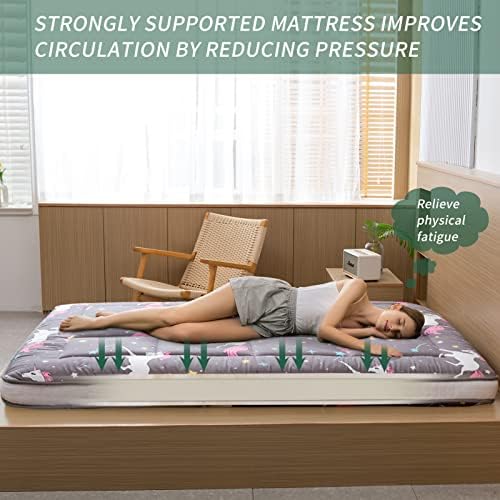 MAXYOYO Black Moon and Star Futon Mattress, Japanese Floor Mattress Quilted Bed Mattress Topper, Extra Thick Folding Sleeping Pad Breathable Floor Lounger Guest Bed for Camping Couch, Twin