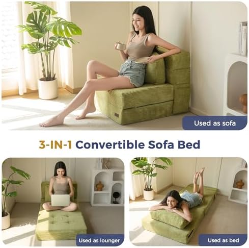MAXYOYO Convertible Sofa Bed, Fold Out Loveseat Sleeper Sofa with Pillow, 4 in 1 Tufted Folding Couch Bed Foam Floor Couch, Lazy Chair for Living Room Bedroom Guest Room, Dark Grey