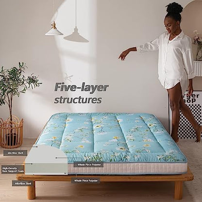 MAXYOYO Black Moon and Star Futon Mattress, Japanese Floor Mattress Quilted Bed Mattress Topper, Extra Thick Folding Sleeping Pad Breathable Floor Lounger Guest Bed for Camping Couch, Twin