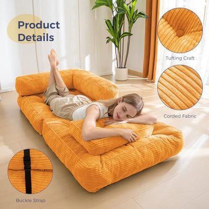 MAXYOYO Folding Sofa Bed, L-Shaped Convertible Sofa Bed with Armrest Foldable Sleeper Sofa with Pillow, Portable Fold Out Chair Bed Comfy Floor Lounge for Living Room Bedroom, Dark Grey